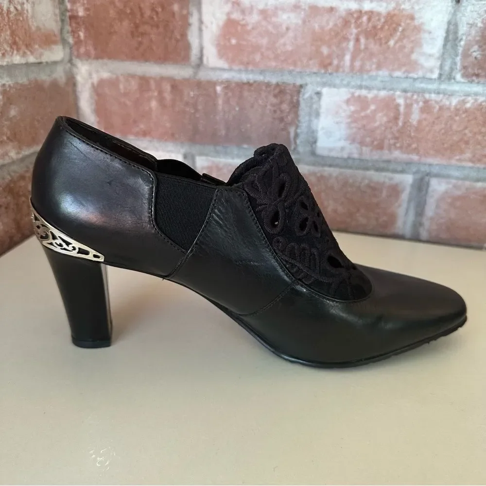 Brighton Rand Booties Heels Metal Witchy Vintage Women’s 6.5 Black Dark Academia